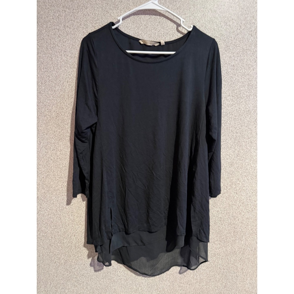 Soft Surroundings Womens Black Layered Hem Long Sleeve Tunic Top M 2FK50